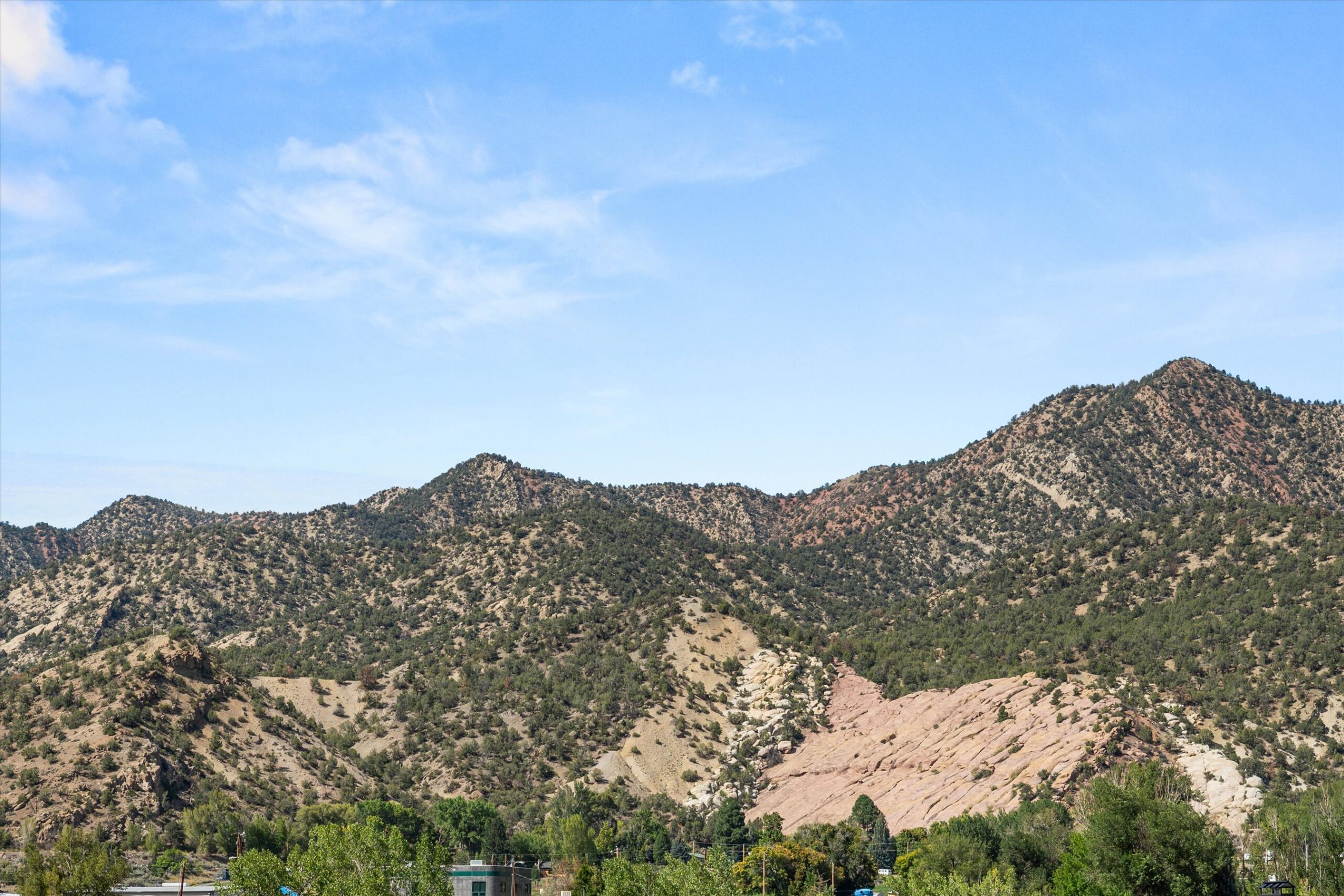 Close-up mountain view from covered patio