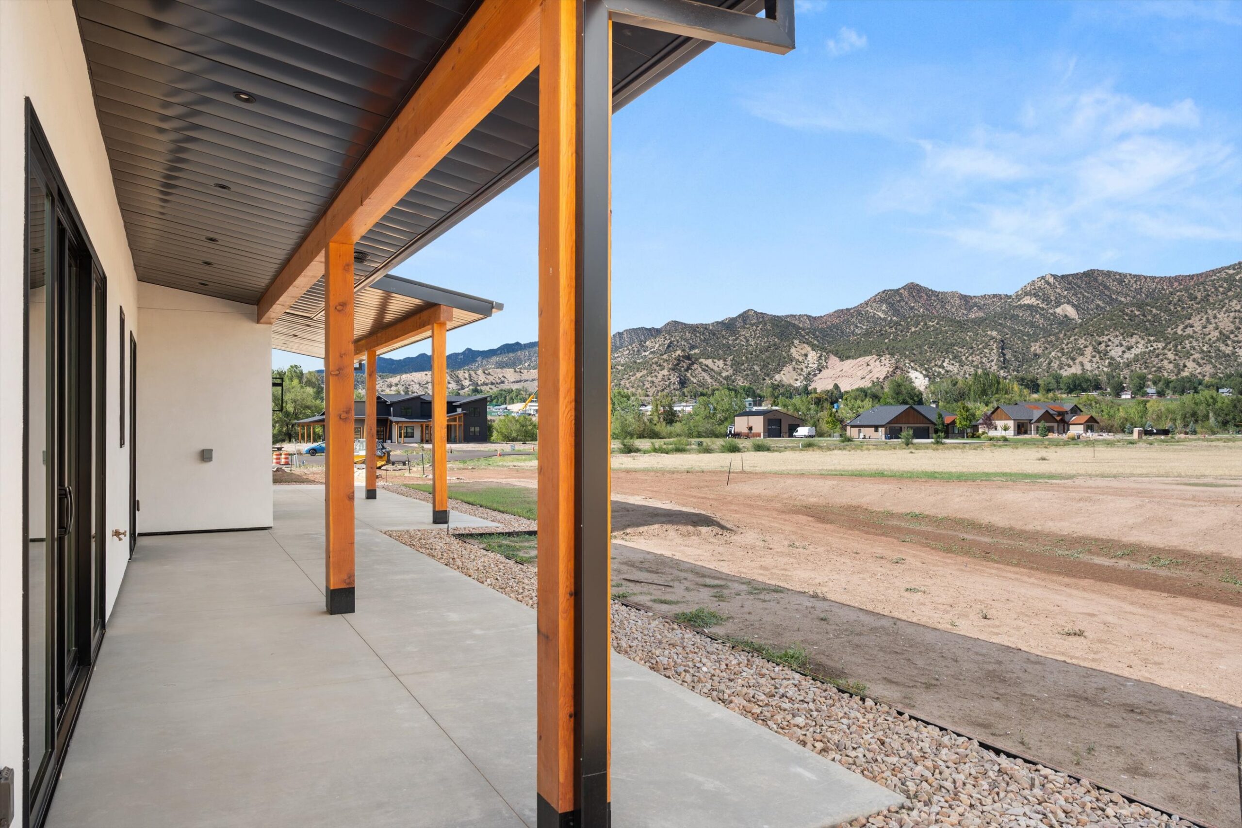 Patio column view across open field