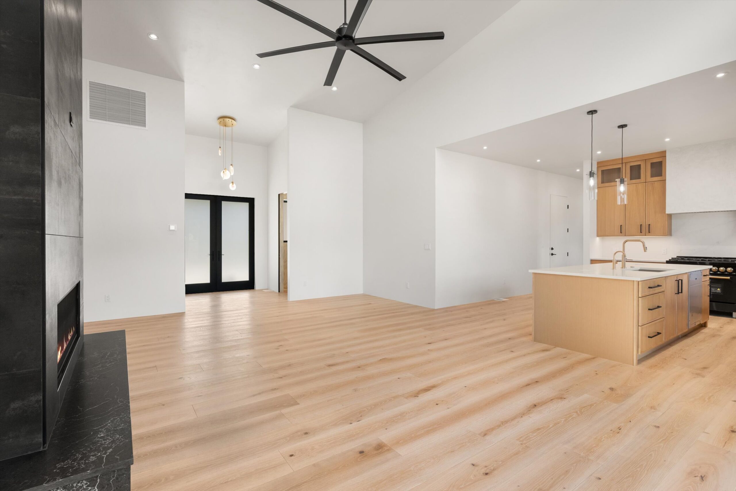 Great room view toward entry and kitchen