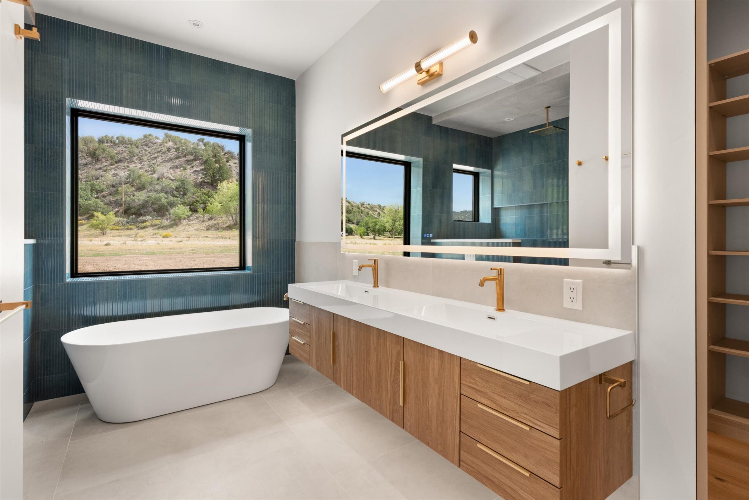 Primary bath with soaking tub and dual vanity